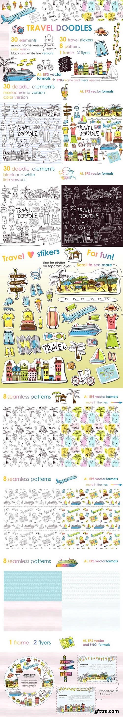 Let\'s travel doodles. Big set