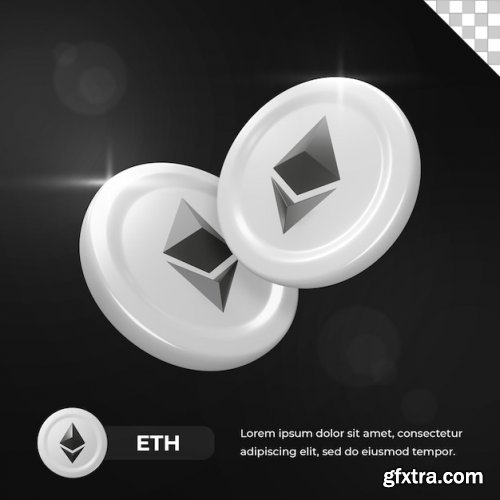 Ethereum eth cryptocurrency coin 3d rendering