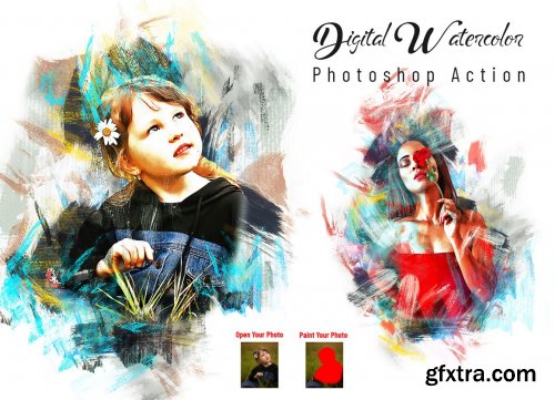 CreativeMarket - Digital Watercolor Photoshop Action 7113804