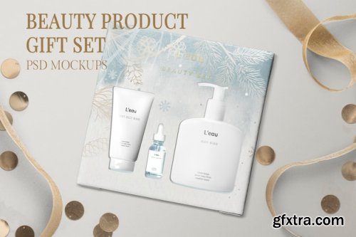 Cosmetics packaging mockup, beauty product psd gift set