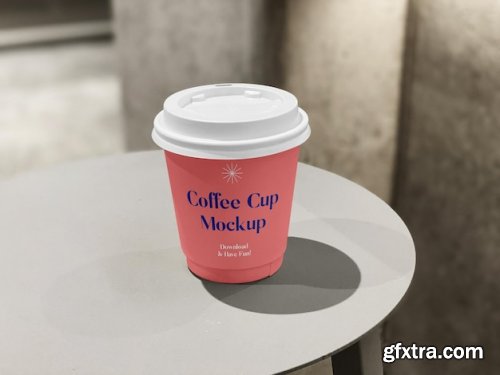 Small coffee cup on table mockup