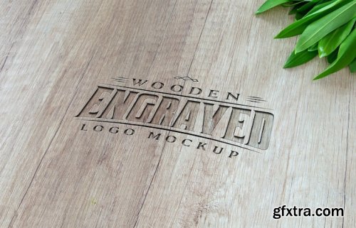 Wooden engraved logo mockup