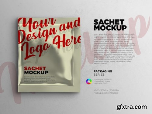 Sachet packaging mockup in 3d rendering