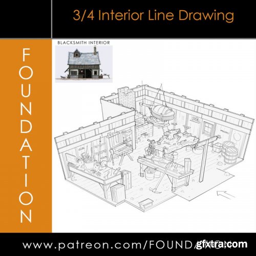 Foundation Patreon - 3/4 Interior Line Drawing
