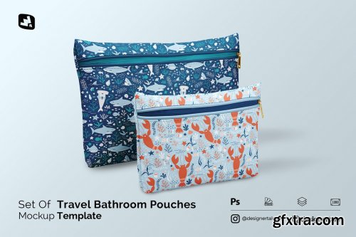 CreativeMarket - Set Of Travel Bathroom Pouche Mockup 4947432