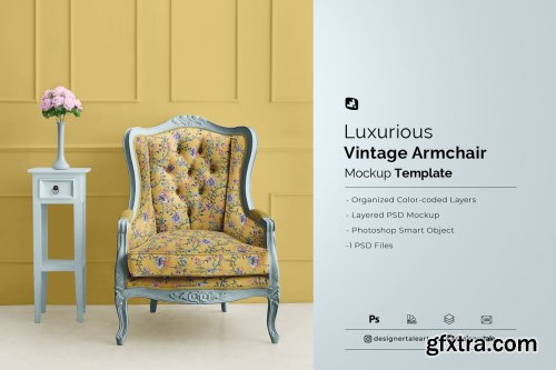 CreativeMarket - Luxurious Vintage Armchair Mockup 6537868