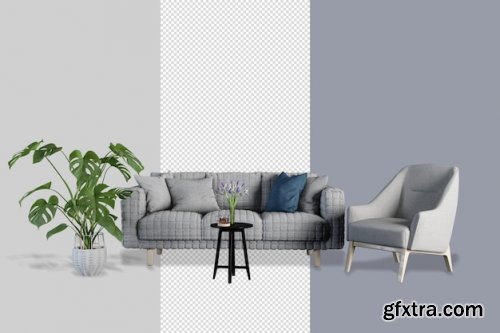 Interior decoration set rendering clipping path isolated