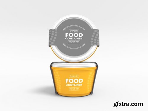 Plastic food delivery container with sleeve mockup