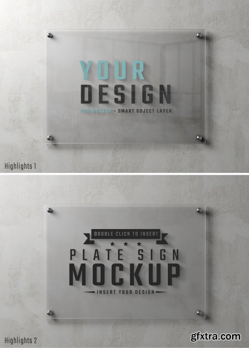 Glass Sign Plate on Concrete Wall Mockup 495731870
