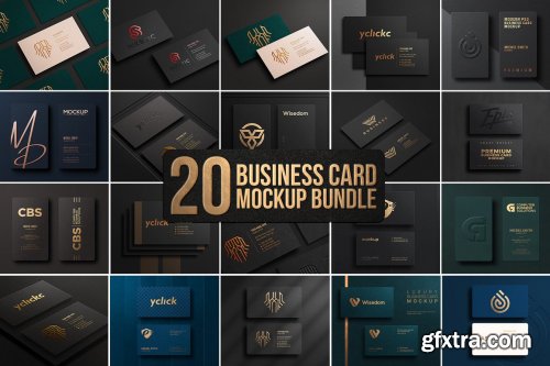 CreativeMarket - 20 Gold Foil Business Card Mockup 7096458
