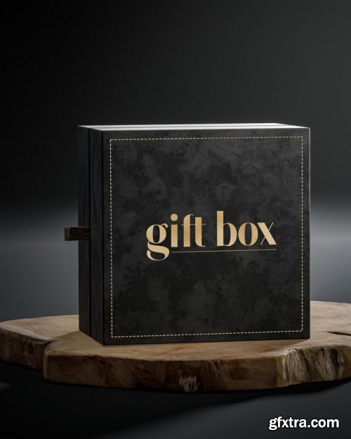 Black luxury gift jewelry box mockup on black background