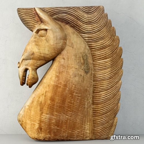 Large wood carved horse head