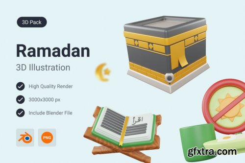 Ramadan, Eid Mubarak and Hajj 3D Illustration