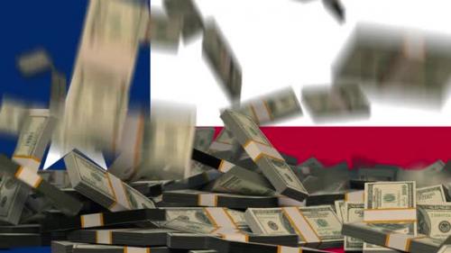 Videohive - US Dollars Falling in front of Texas State Flag - 37483075