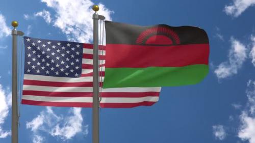 Videohive - Usa Flag Vs Malawi Flag On Flagpole - 37752928