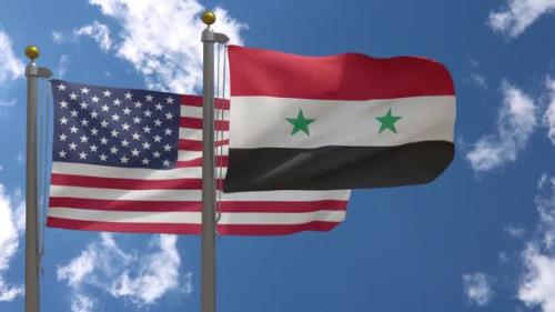 Videohive - Usa Flag Vs Syria Flag On Flagpole - 37752931