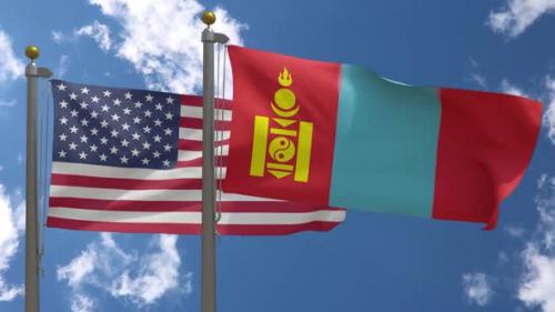 Videohive - Usa Flag Vs Mongolia Flag On Flagpole - 37752933