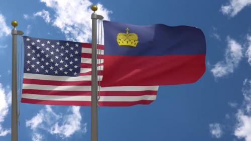 Videohive - Usa Flag Vs Liechtenstein Flag On Flagpole - 37752938