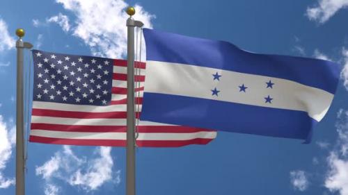 Videohive - Usa Flag Vs Honduras Flag On Flagpole - 37752943