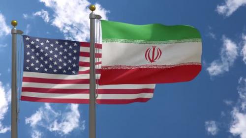 Videohive - Usa Flag Vs Iran Flag On Flagpole - 37752944