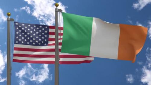 Videohive - Usa Flag Vs Ireland Flag On Flagpole - 37752953