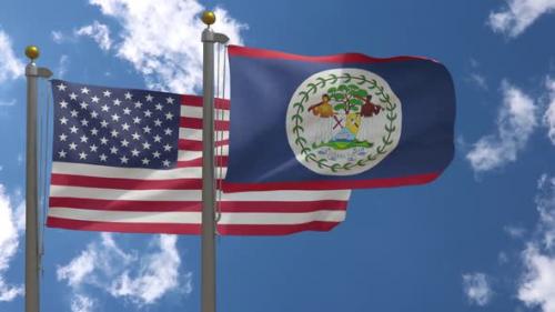 Videohive - Usa Flag Vs Belize Flag On Flagpole - 37752946