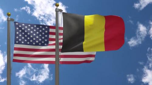 Videohive - Usa Flag Vs Belgium Flag On Flagpole - 37752947