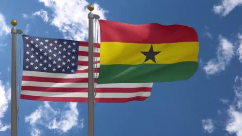 Videohive - Usa Flag Vs Ghana Flag On Flagpole - 37752958
