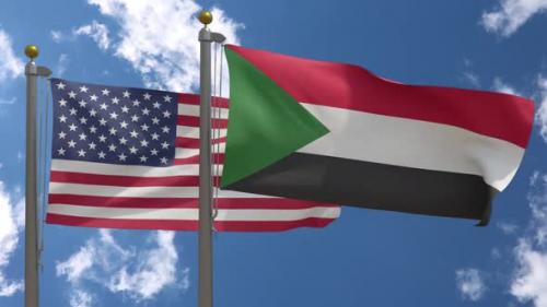 Videohive - Usa Flag Vs Sudan Flag On Flagpole - 37752961