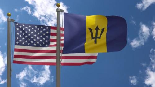 Videohive - Usa Flag Vs Barbados Flag On Flagpole - 37753071
