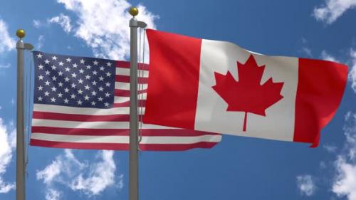Videohive - Usa Flag Vs Canada Flag On Flagpole - 37753074