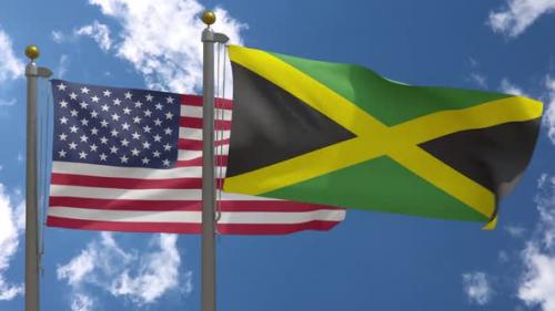 Videohive - Usa Flag Vs Jamaica Flag On Flagpole - 37753075