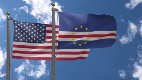 Videohive - Usa Flag Vs Cape Verde Flag On Flagpole - 37753078