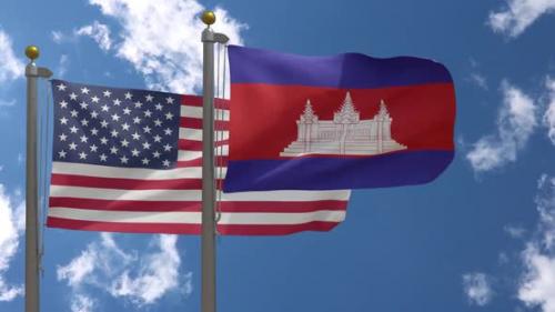 Videohive - Usa Flag Vs Cambodia Flag On Flagpole - 37753079