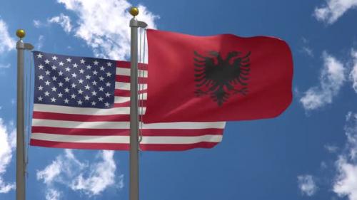 Videohive - Usa Flag Vs Albania Flag On Flagpole - 37753080