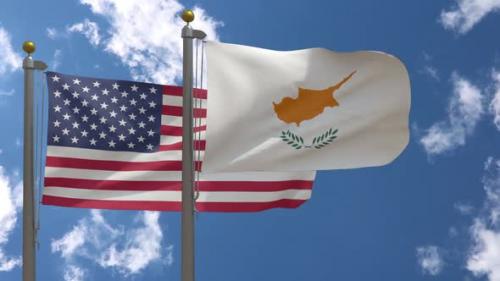 Videohive - Usa Flag Vs Cyprus Flag On Flagpole - 37767958