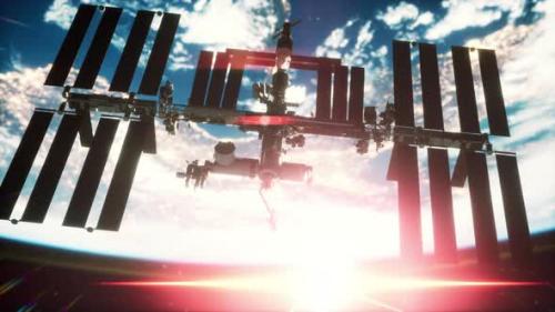 Videohive - View of the Earth and International Space Station is Orbiting the Earth - 37805246