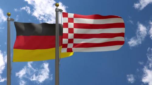 Videohive - Germany Flag Vs Bremen Flag on Flagpole - 37805536