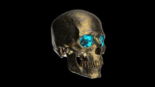 Videohive - Bronze Human Skull with Blue Eyes Looped Animation - 37914615