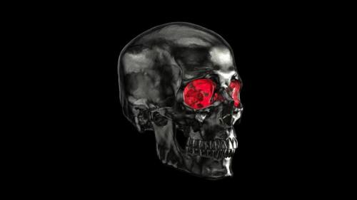 Videohive - Metallic Human Skull with Red Eyes Looped Animation - 37914644