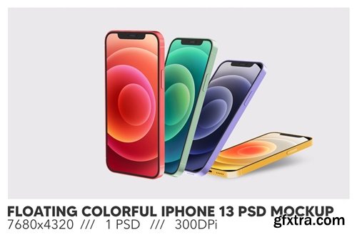 Floating Colorful iPhone 13 PSD Mockup