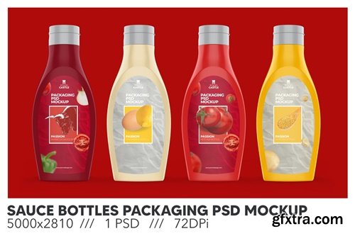 Sauce Bottles Packaging PSD Mockup RKEABXH