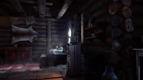 Videohive - Fragment of the Interior of an Old Peasant Log Cabin - 37937784