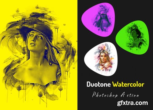 CreativeMarket - Duotone Watercolor Photoshop Action 7187748