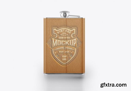 Steel flask with leather wrap mockup