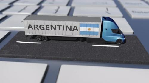Videohive - Truck with Flag of Argentina Moves on the Keyboard Key - 38023925