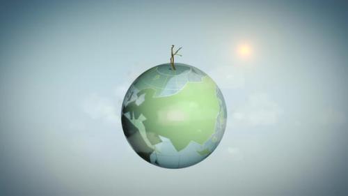 Videohive - Plant blooms on green globe surrounded by clouds in sunlight. Green Planet - Growing seedlings. Anim - 38027807