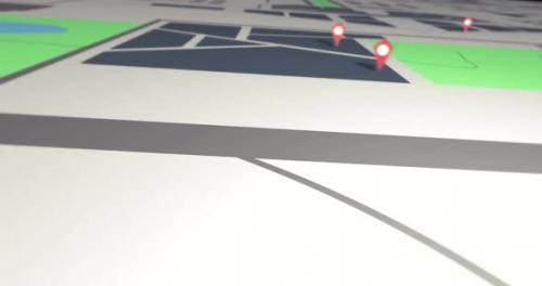 Videohive - 3D Flight over a digital generated city street map with pins to a marked destination - 38027822