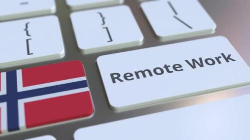 Videohive - Remote Work Text and Flag of Norway on the Keys - 38053922