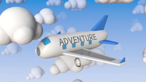 Videohive - Toy Airliner with ADVENTURE Text Flies in Clouds - 38068748